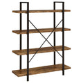 Antique Nutmeg And Black 4 Tier Open Back Bookcase 4 Brown Etagere Horizontal Office Open Back Wood Farmhouse,Rustic Wood