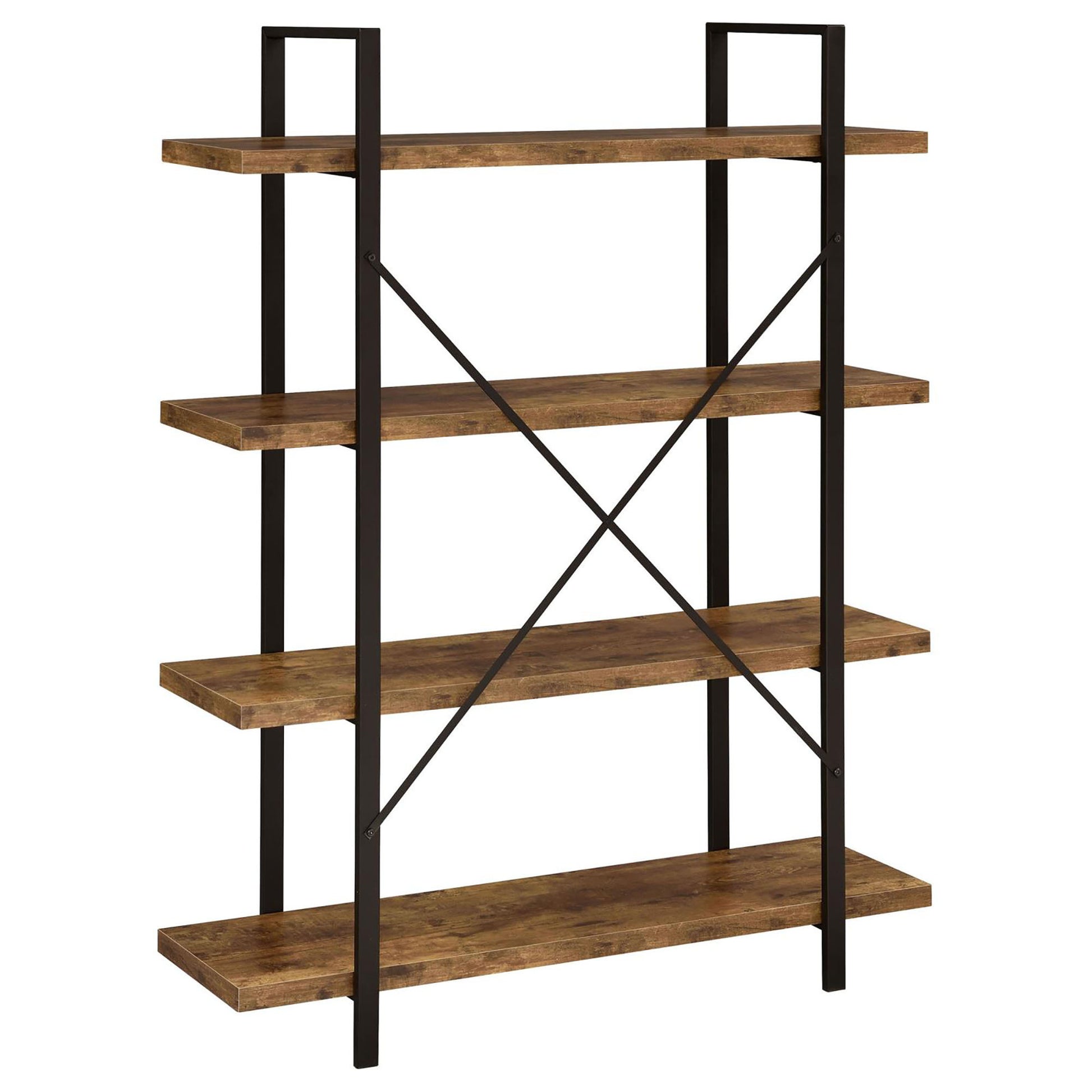 Antique Nutmeg And Black 4 Tier Open Back Bookcase 4 Brown Etagere Horizontal Office Open Back Wood Farmhouse,Rustic Wood