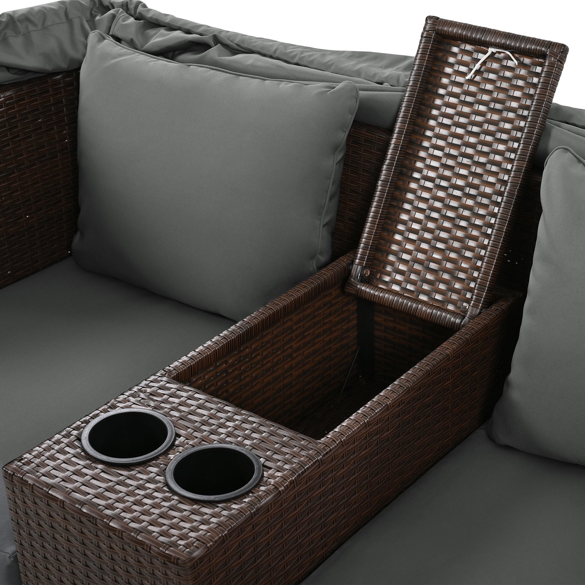 2 Seater Outdoor Patio Daybed Outdoor Double Daybed Outdoor Loveseat Sofa Set With Foldable Awning And Cushions For Garden, Balcony, Poolside, Grey Yes Grey Water Resistant Frame Water Resistant Cushion Garden & Outdoor Sectional Seating Groups Foam