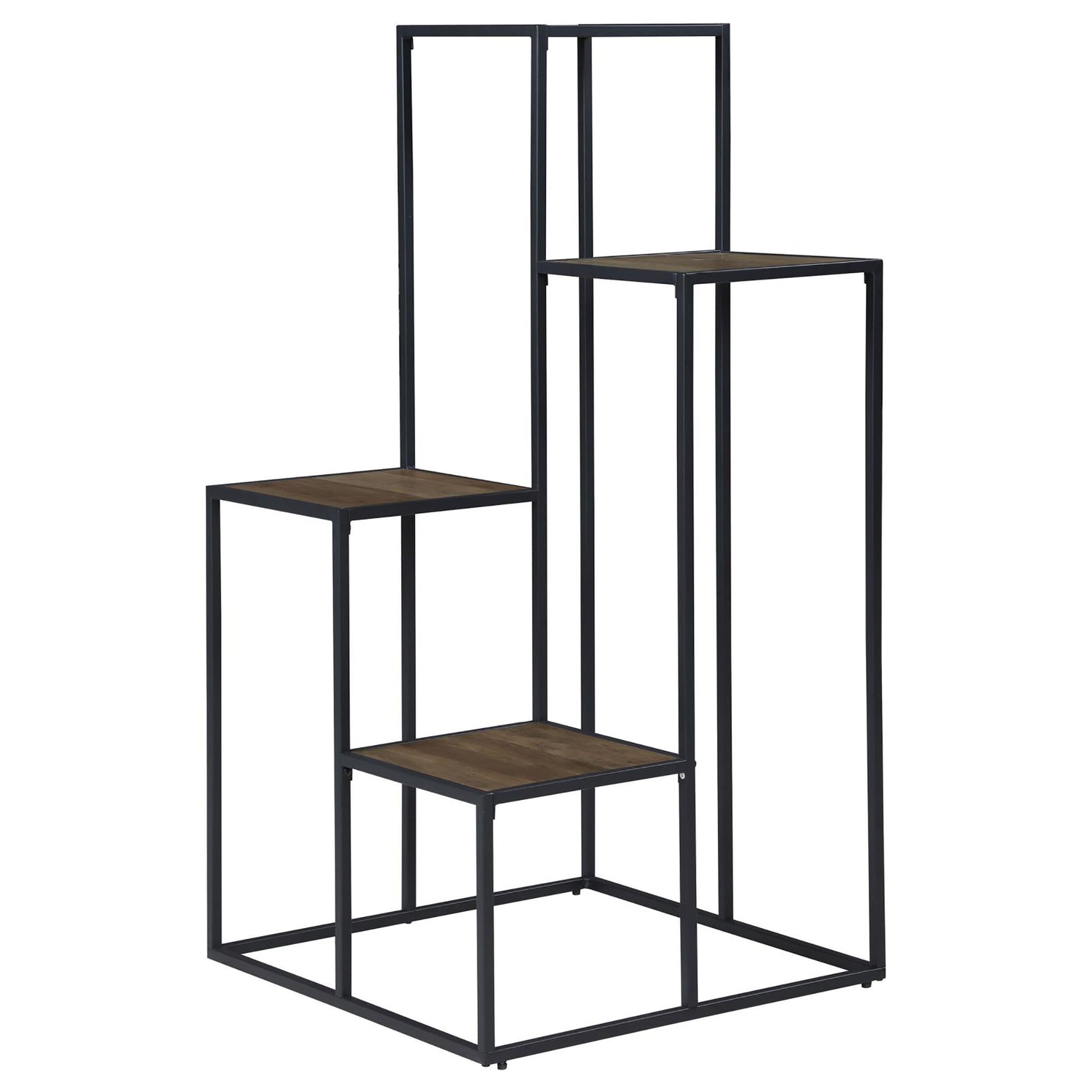 Rustic Brown And Black 4 Tier Display Shelf 4 Black Brown Primary Living Space Open Back Wood Industrial Metal