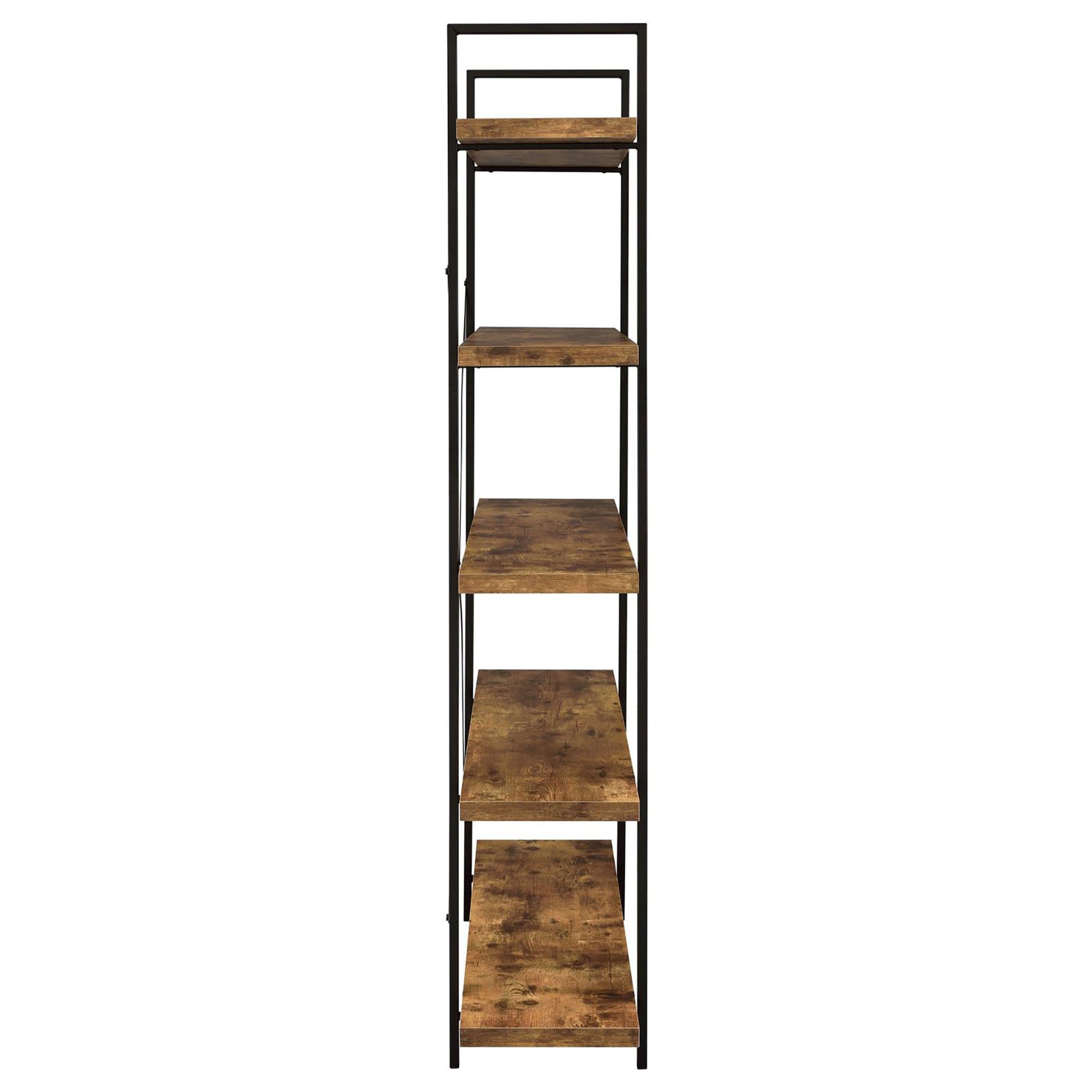 Antique Nutmeg 5 Tier Open Back Bookcase 5 Brown Standard Horizontal Office Open Back Wood Farmhouse,Rustic Wood