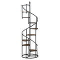 Rustic Brown And Black 8 Shelf Staircase Bookcase 8 Or More Brown Ladder Horizontal Office Open Back Wood Farmhouse,Rustic Metal