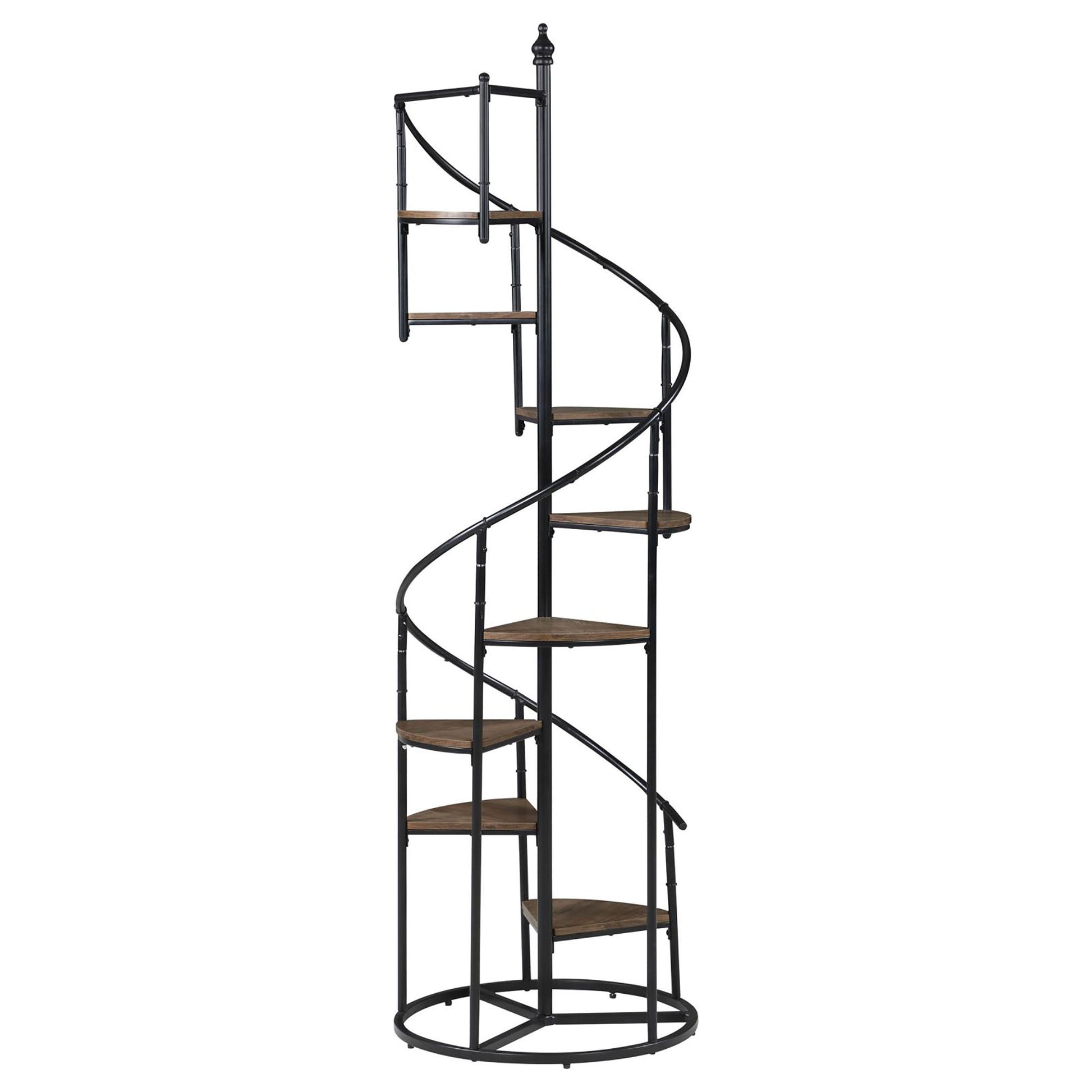 Rustic Brown And Black 8 Shelf Staircase Bookcase 8 Or More Brown Ladder Horizontal Office Open Back Wood Farmhouse,Rustic Metal