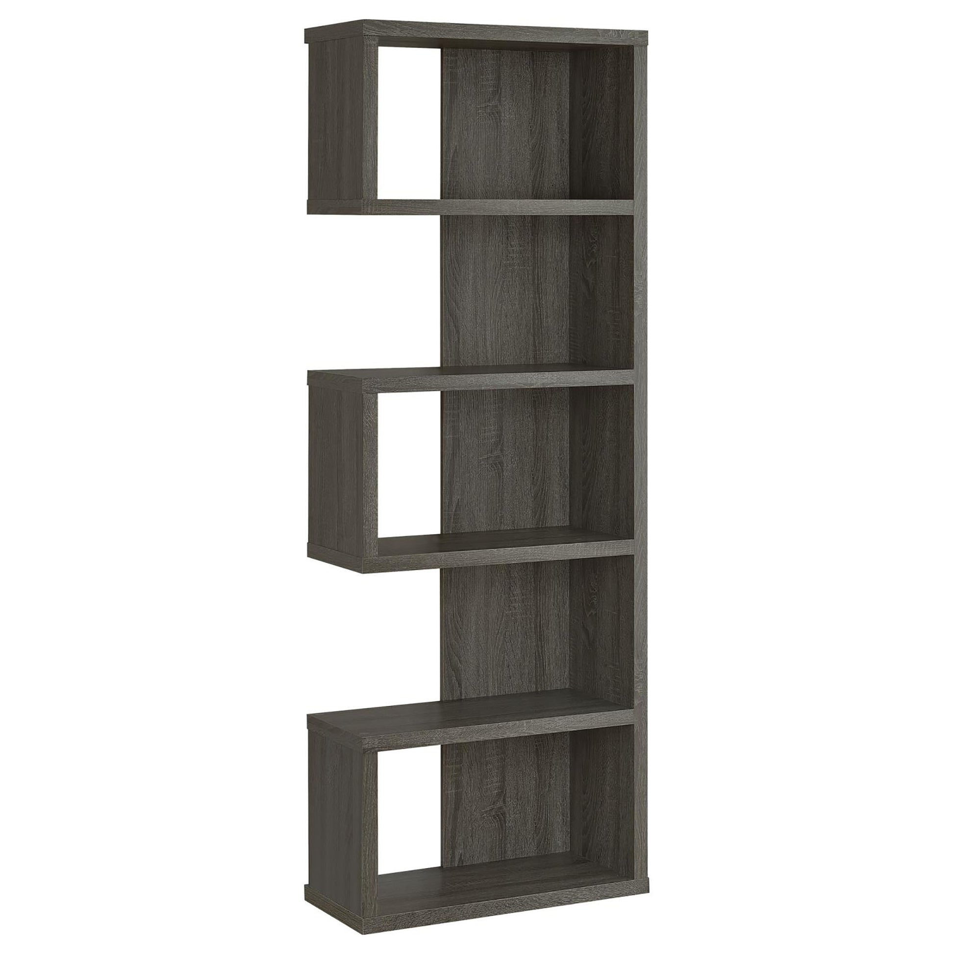 Weathered Grey 5 Shelf Bookcase 5 Grey Gray Standard Horizontal Office Open Back Wood Transitional Wood