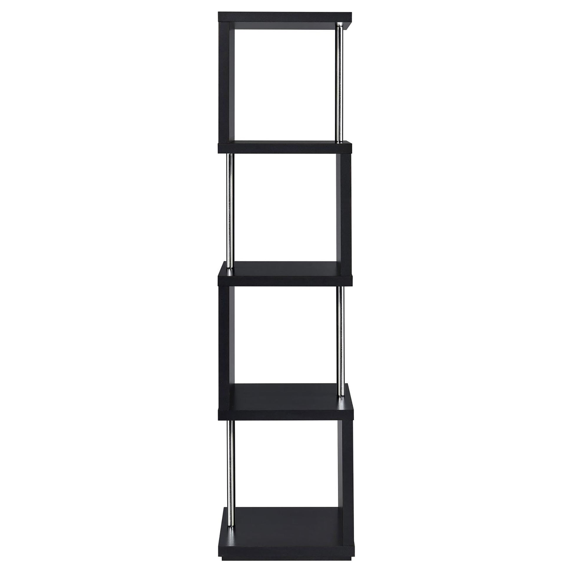 Black And Chrome 4 Tier Bookcase 4 Black Horizontal Office Open Back Wood Contemporary,Modern Wood