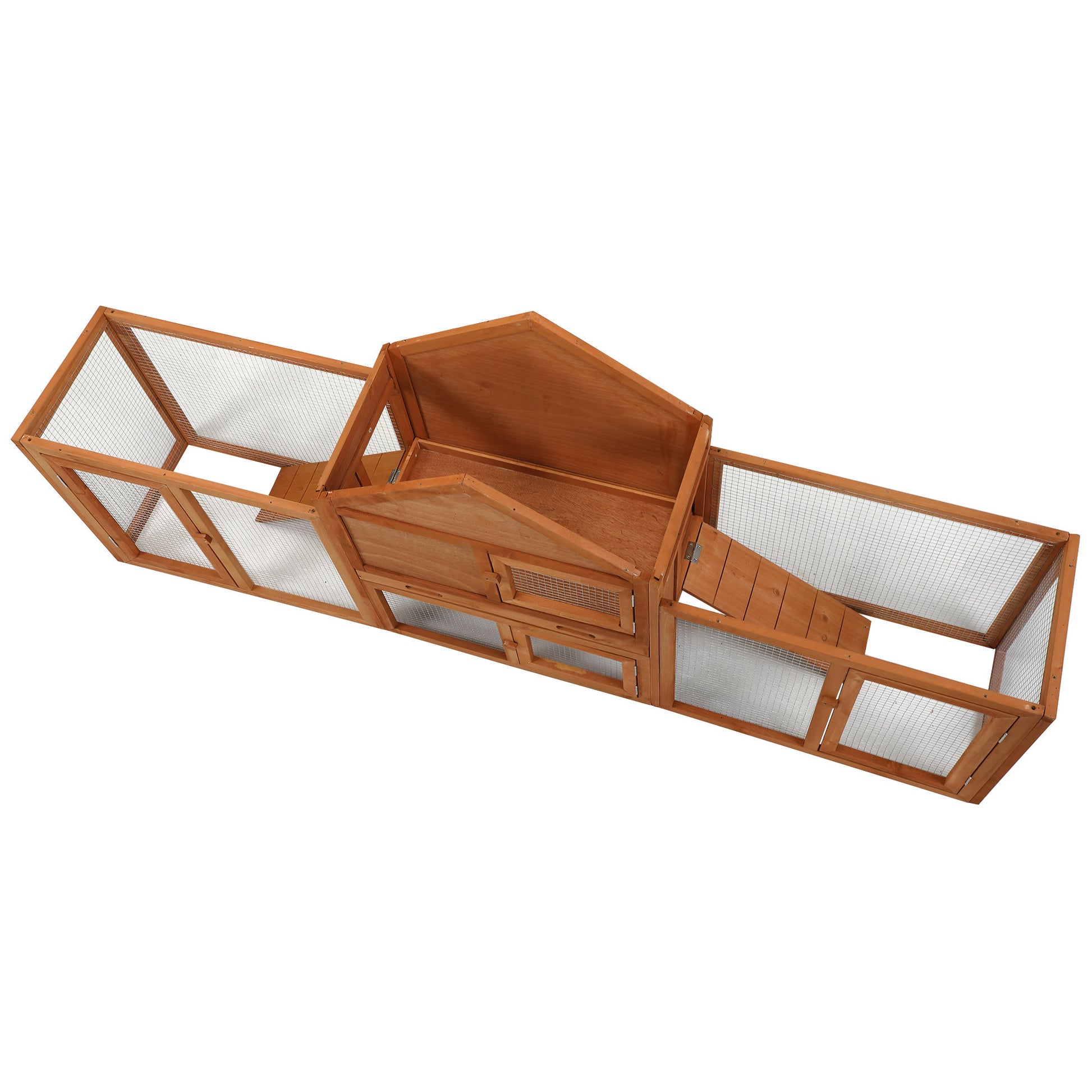 Large Wooden Rabbit Hutch Indoor And Outdoor Bunny Cage With A Tray And Runs For Small Animals, Orange Orange Wood