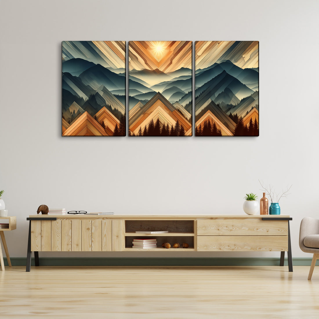 3 Panels Framed Abstract Wood Grain Boho Style Mountain & Forest Canvas Wall Art Decor,3 Pieces Mordern Canvas Decoration Painting For Office,Dining Room,Living Room, Bedroom Decor Ready To Hang Rectangle Framed Multicolor Oversized 41In Canvas Nature