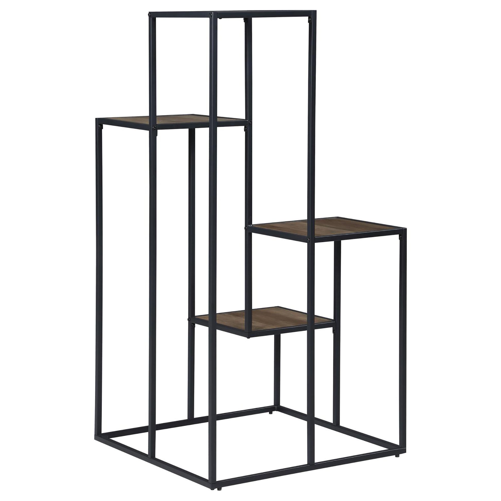 Rustic Brown And Black 4 Tier Display Shelf 4 Black Brown Primary Living Space Open Back Wood Industrial Metal