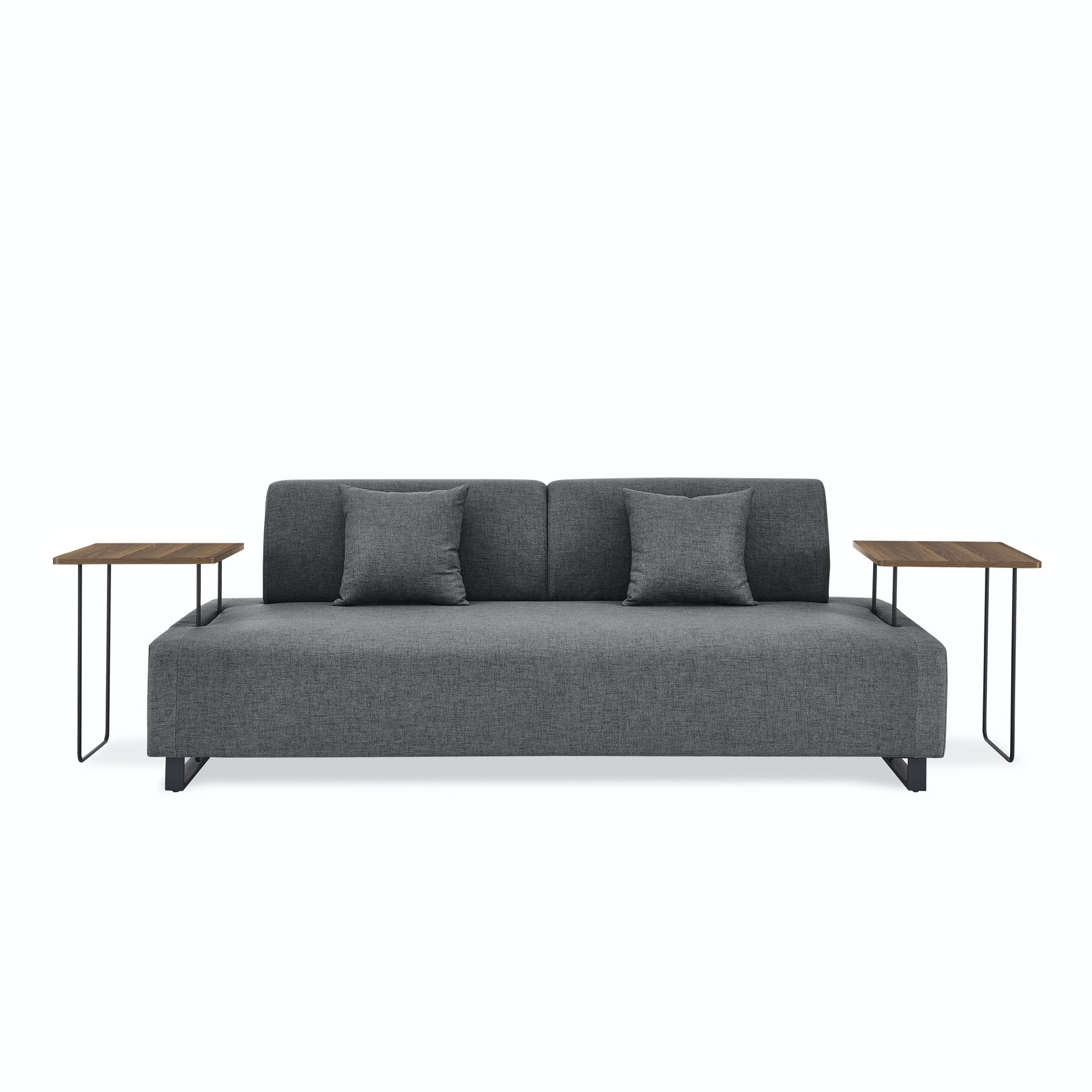 Linen Fabric 3 Seat Sofa With Two End Tables And Two Pillows, Removable Back And Armrest, Morden Style Upholstered 3 Seat Couch For Living Room Grey Linen Wood Medium Soft Loose Back Eucalyptus Square Arms Foam 3 Seat