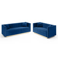 Contemporary Vertical Channel Tufted Velvet Sofa Loveseat Set Modern Upholstered 2Pcs Set Couch For Living Room Apartment With 4Pillows,Blue Blue Velvet