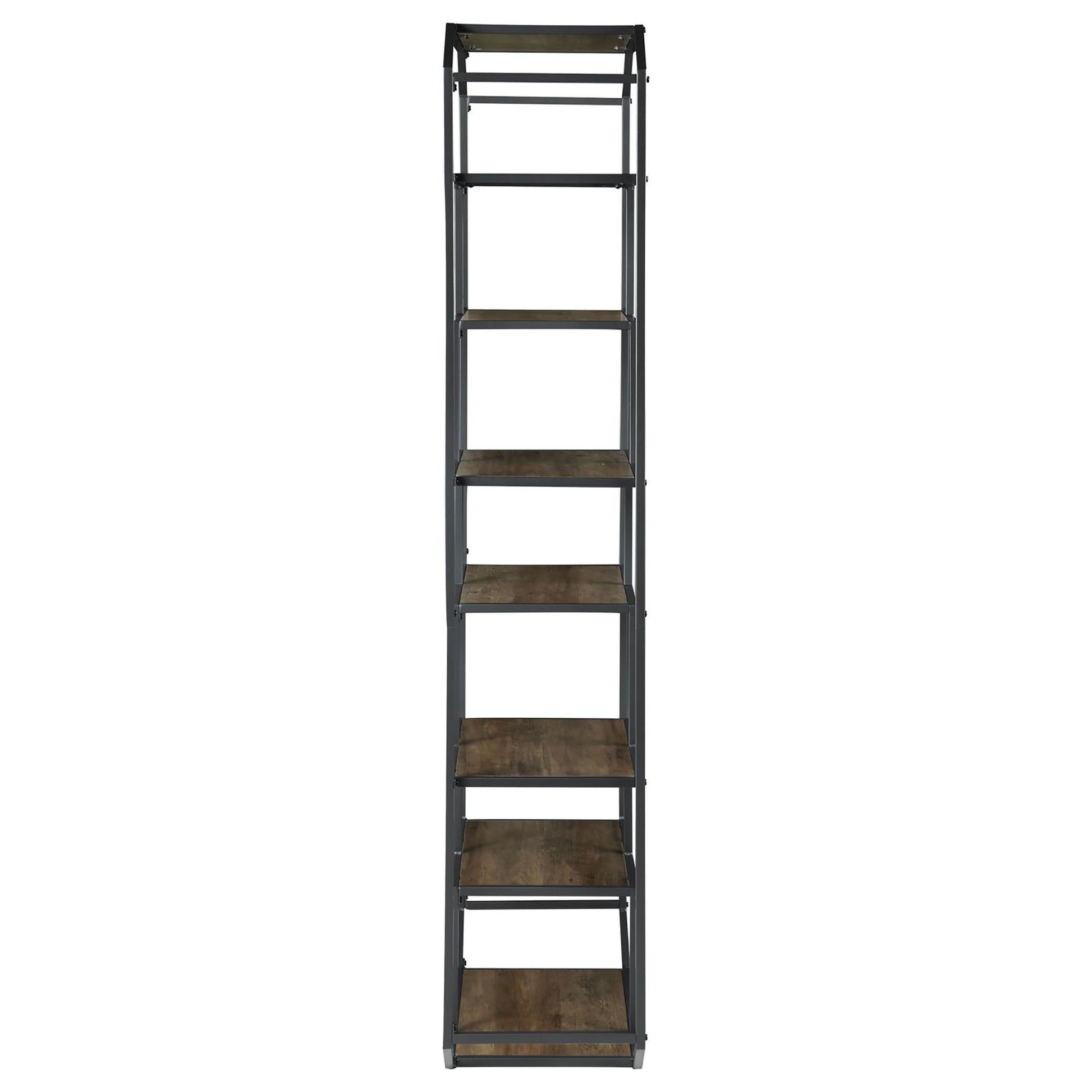 Rustic Brown And Dark Grey 6 Shelf Open Back Bookcase 6 Brown Etagere Horizontal Office Open Back Wood Farmhouse,Rustic Metal