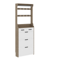 Oak Color Shoe Cabinet With 3 Doors 2 Drawers With Hanger,Pvc Door With Shape ,Large Space For Storage Freestanding 3 4 Spaces White Primary Living Space American Design,American