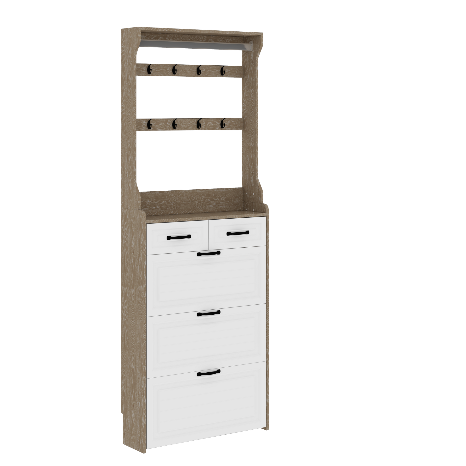 Oak Color Shoe Cabinet With 3 Doors 2 Drawers With Hanger,Pvc Door With Shape ,Large Space For Storage Freestanding 3 4 Spaces White Primary Living Space American Design,American