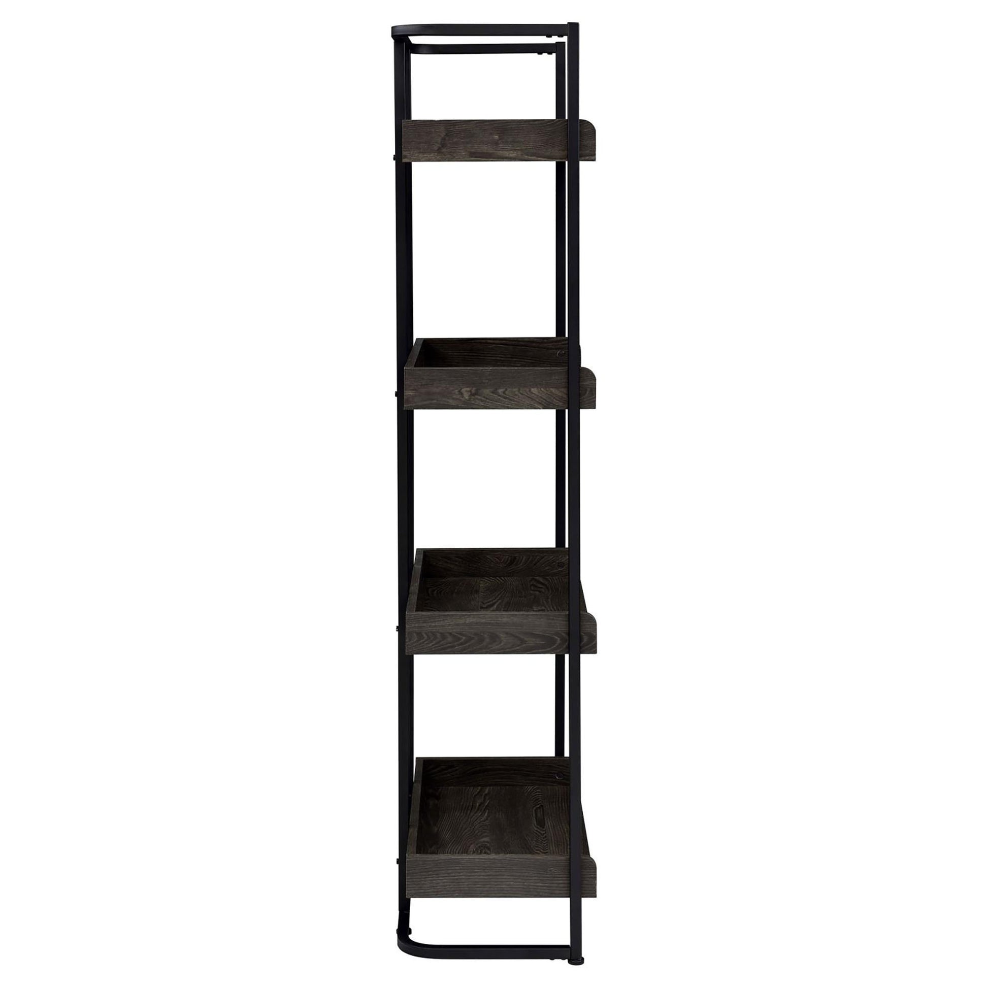 Dark Oak And Sandy Black 4 Shelf Open Back Bookcase 4 Black Standard Horizontal Office Open Back Wood Industrial Wood