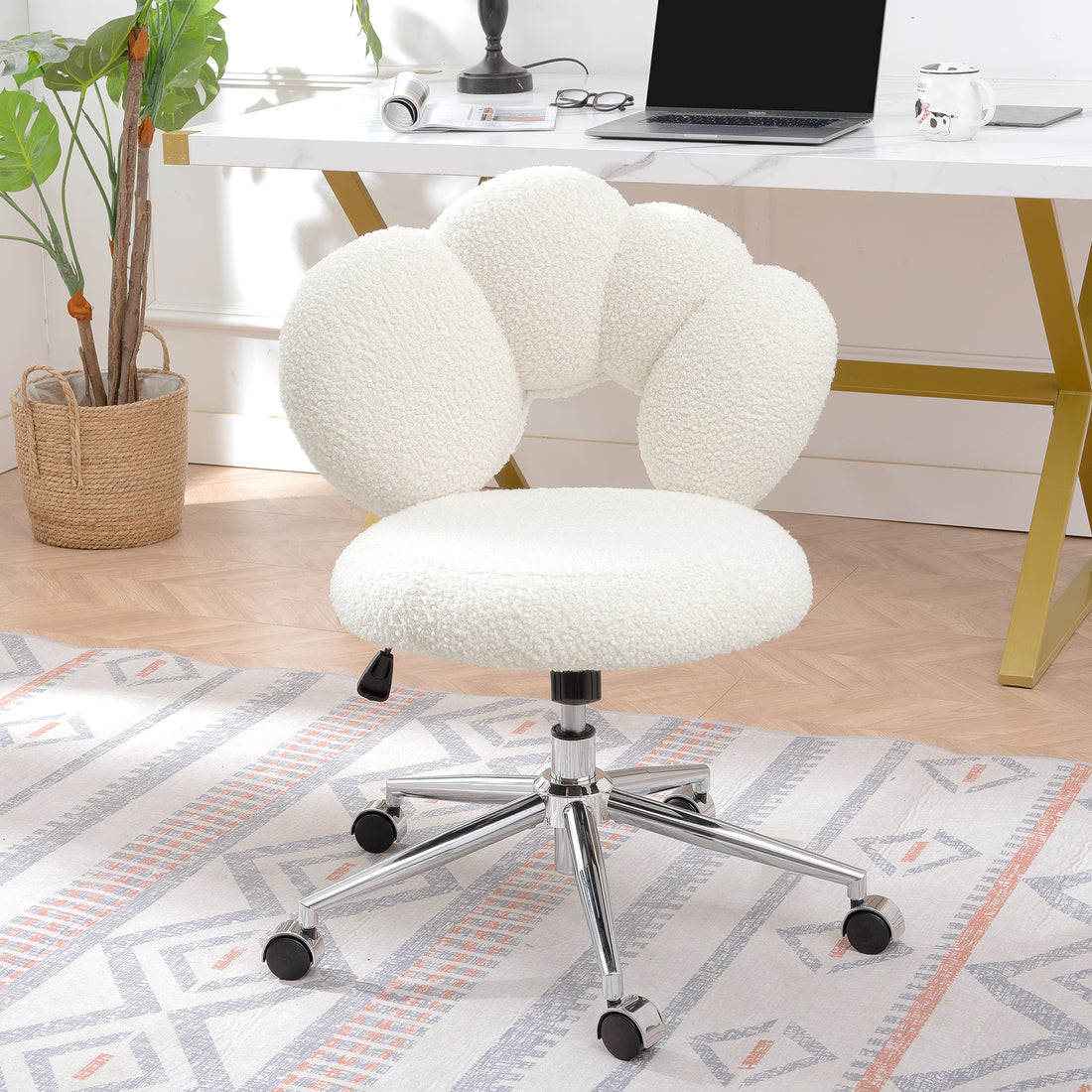 360 Swivel Height Adjustable,Swivel Chair,Teddy Fabric,Home Office Chair White Teddy