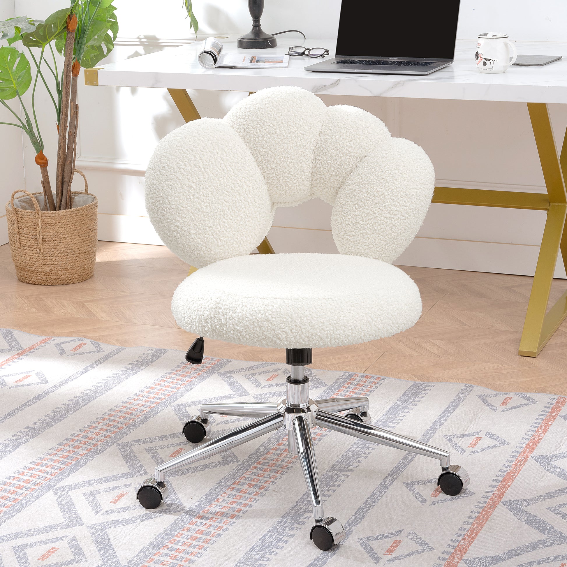 360 Swivel Height Adjustable,Swivel Chair,Teddy Fabric,Home Office Chair White Teddy