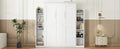 Full Size Murphy Bed Wall Bed With Shelves And Led Lights,White White Solid Wood Mdf