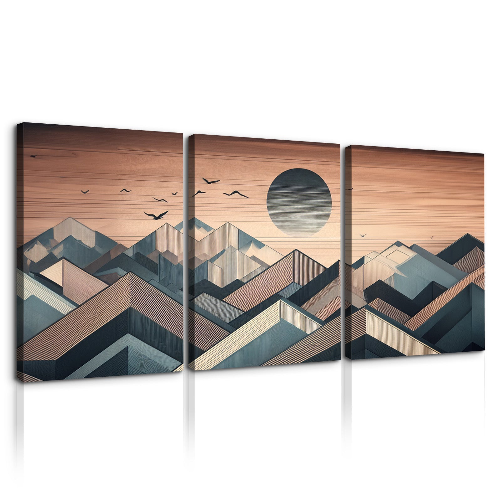 3 Panels Framed Abstract Wood Grain Boho Style Mountain & Forest Canvas Wall Art Decor,3 Pieces Mordern Canvas Decoration Painting For Office,Dining Room,Living Room, Bedroom Decor Ready To Hang Rectangle Framed Multicolor Oversized 41In Canvas Nature