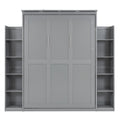 Full Size Murphy Bed Wall Bed With Shelves And Led Lights,Gray Gray Solid Wood Mdf