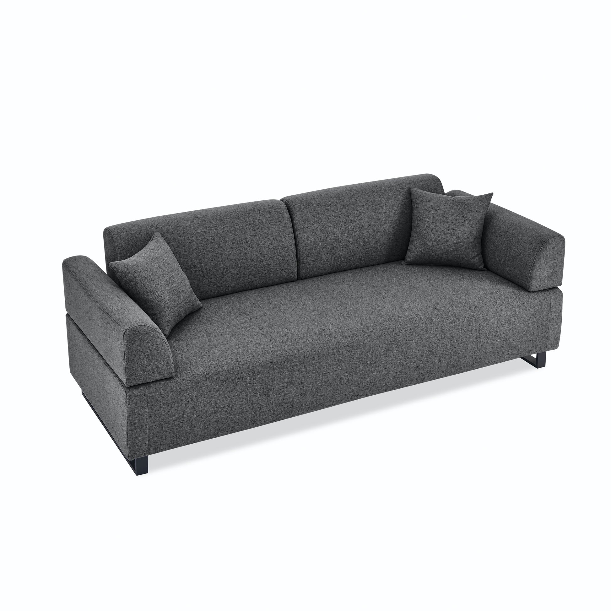 Linen Fabric 3 Seat Sofa With Two End Tables And Two Pillows, Removable Back And Armrest, Morden Style Upholstered 3 Seat Couch For Living Room Grey Linen Wood Medium Soft Loose Back Eucalyptus Square Arms Foam 3 Seat