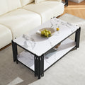 2 Tier Faux Marbling Coffee Table With Storage Shelf For Small Apartment Living Room, Modern Rectangle Wood And Stable Metal Tv Stand Side End Table, Black Black Primary Living Space Rectangular Open Storage Coffee & End Tables Mdf Metal