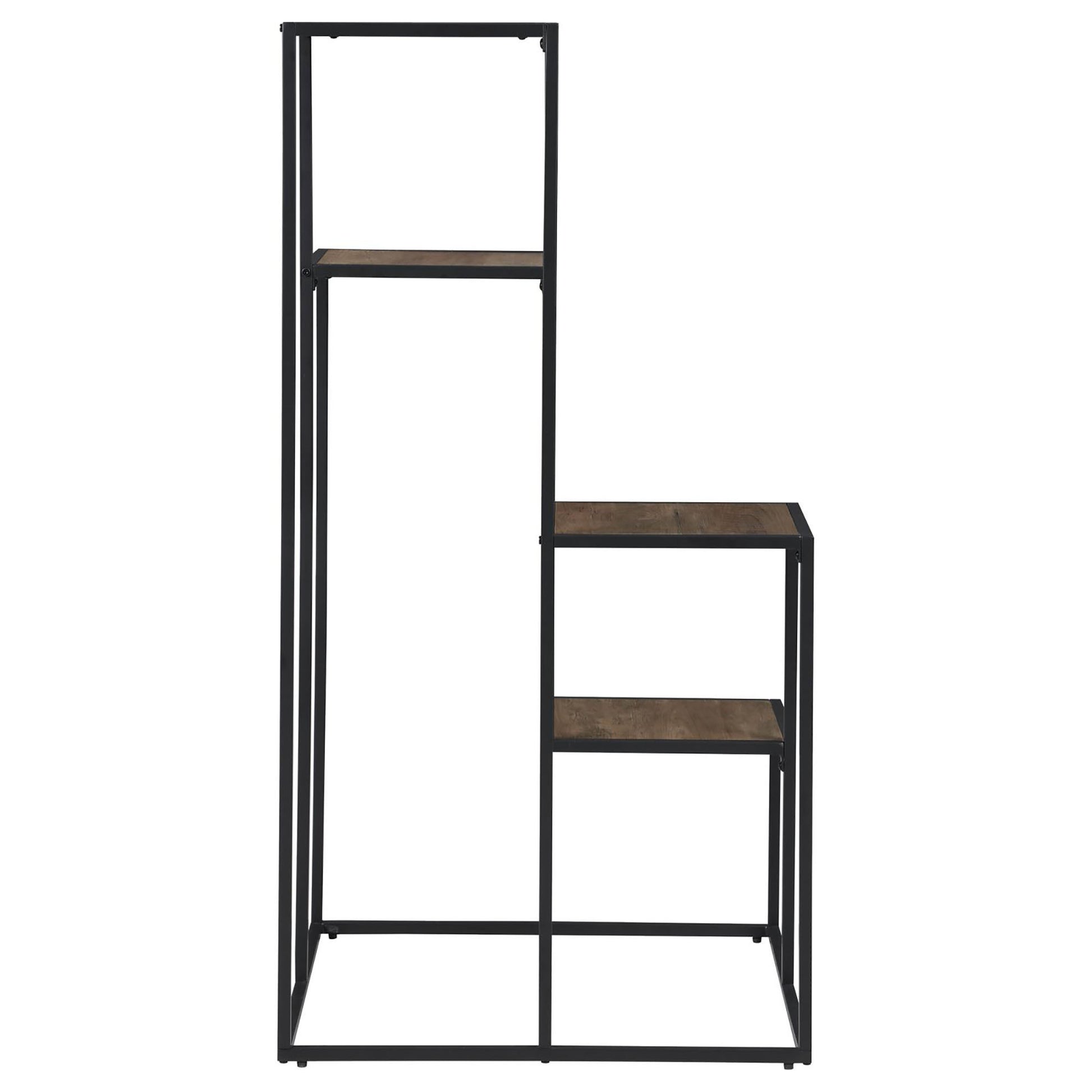 Rustic Brown And Black 4 Tier Display Shelf 4 Black Brown Primary Living Space Open Back Wood Industrial Metal