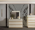 Delfano Modern Style 4 Pc Queen Bedroom Set Made With Wood In Beige Box Spring Not Required Queen Beige Wood 4 Piece Set Bedroom Bed Included,Dresser Included,Mirror Included,Nightstand Included Contemporary,Modern Solid Wood Mdf Velvet Built In Lighting