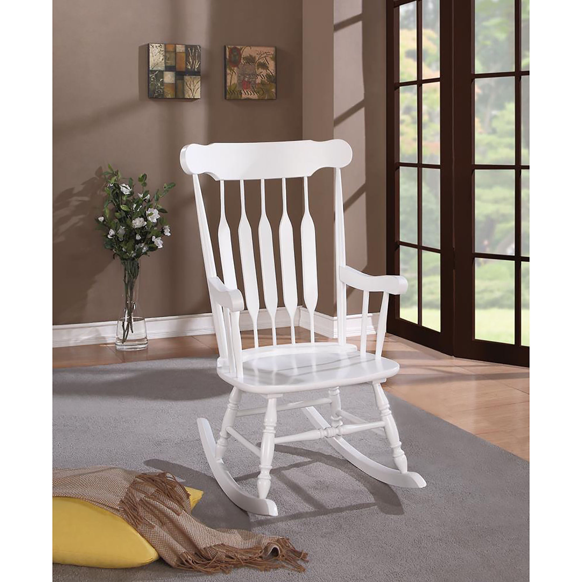 White Slat Back Rocking Chair White White Primary Living Space Traditional Rocking Chairs Rubberwood Arrow Back Wood