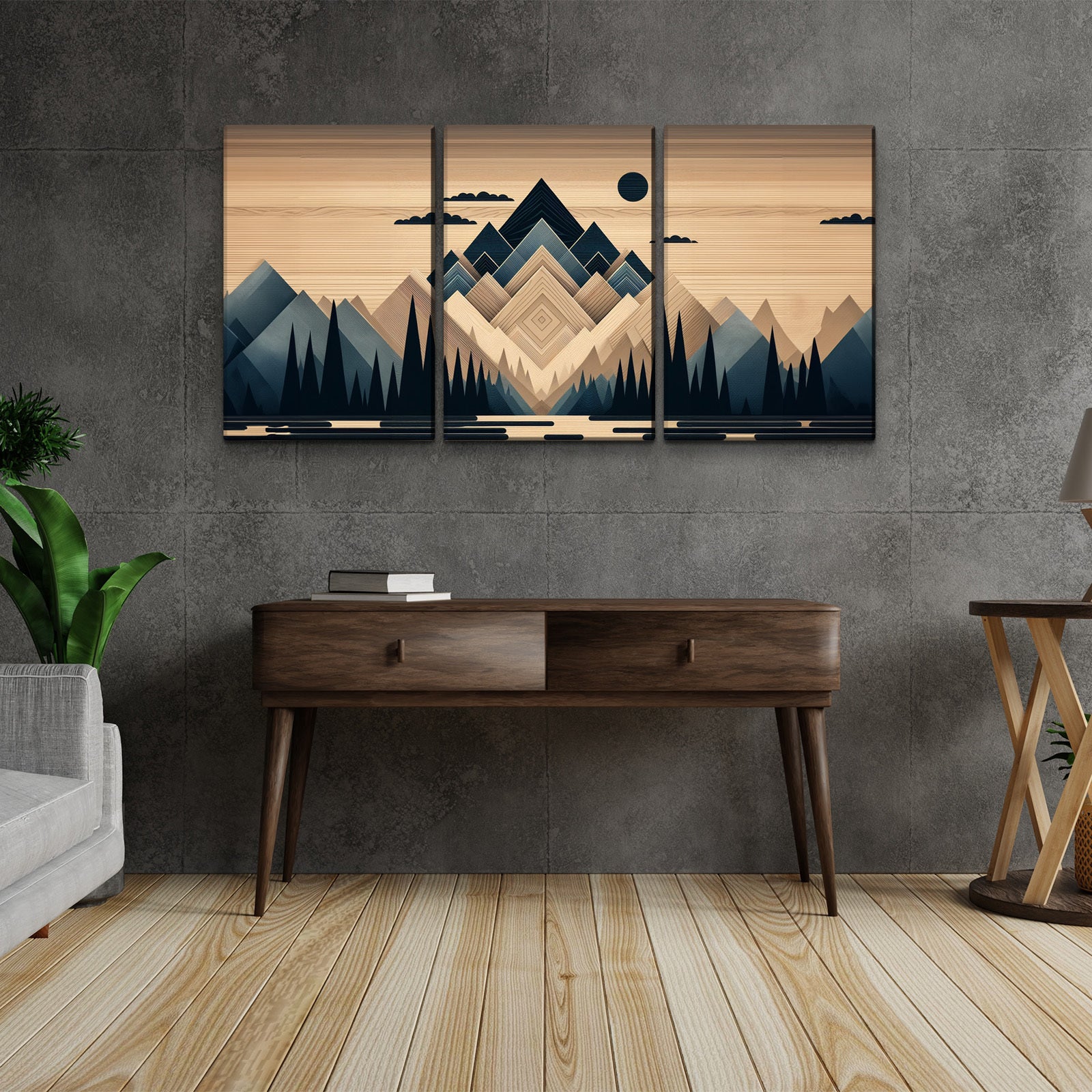 3 Panels Framed Abstract Wood Grain Boho Style Mountain & Forest Canvas Wall Art Decor,3 Pieces Mordern Canvas Decoration Painting For Office,Dining Room,Living Room, Bedroom Decor Ready To Hang Rectangle Framed Multicolor Oversized 41In Canvas Nature