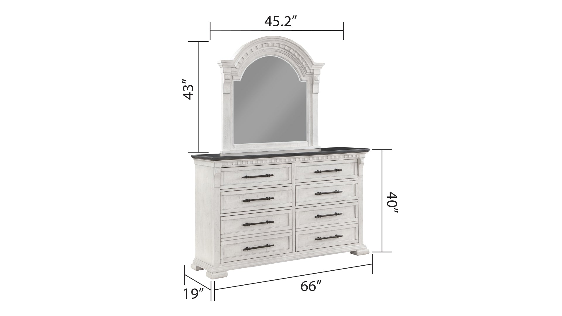 Transitional Style 8 Drawer Dresser Made With Wood In Antique White Antique White White Bedroom Transitional Solid Wood Mdf Wood