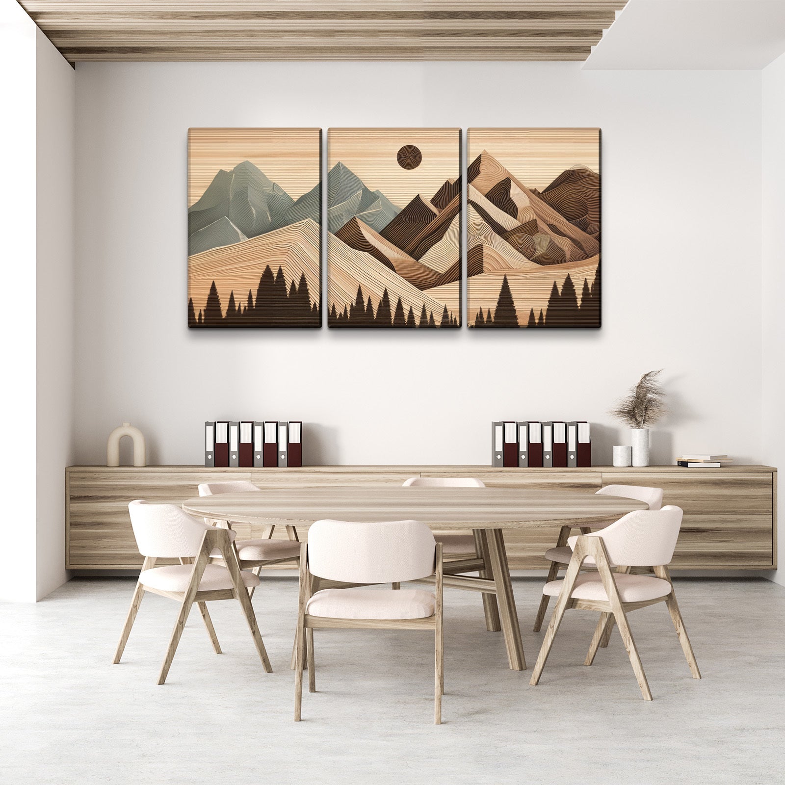 3 Panels Framed Abstract Wood Grain Boho Style Mountain & Forest Canvas Wall Art Decor,3 Pieces Mordern Canvas Decoration Painting For Office,Dining Room,Living Room, Bedroom Decor Ready To Hang Rectangle Framed Multicolor Oversized 41In Canvas Nature