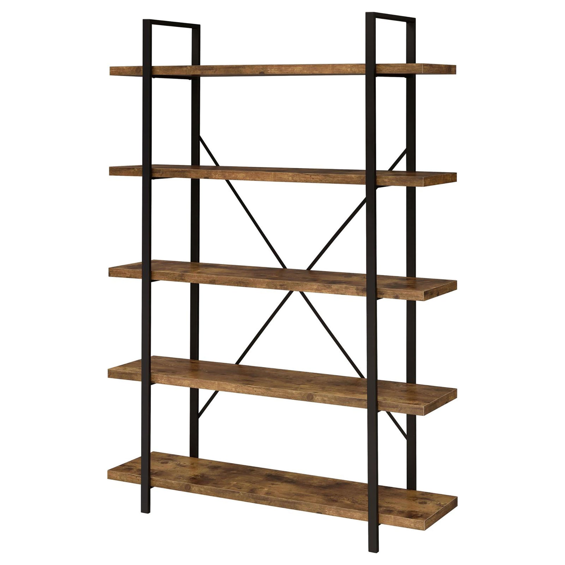 Antique Nutmeg 5 Tier Open Back Bookcase 5 Brown Standard Horizontal Office Open Back Wood Farmhouse,Rustic Wood