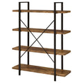 Antique Nutmeg And Black 4 Tier Open Back Bookcase 4 Brown Etagere Horizontal Office Open Back Wood Farmhouse,Rustic Wood