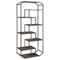 Rustic Brown And Dark Grey 6 Shelf Open Back Bookcase 6 Brown Etagere Horizontal Office Open Back Wood Farmhouse,Rustic Metal