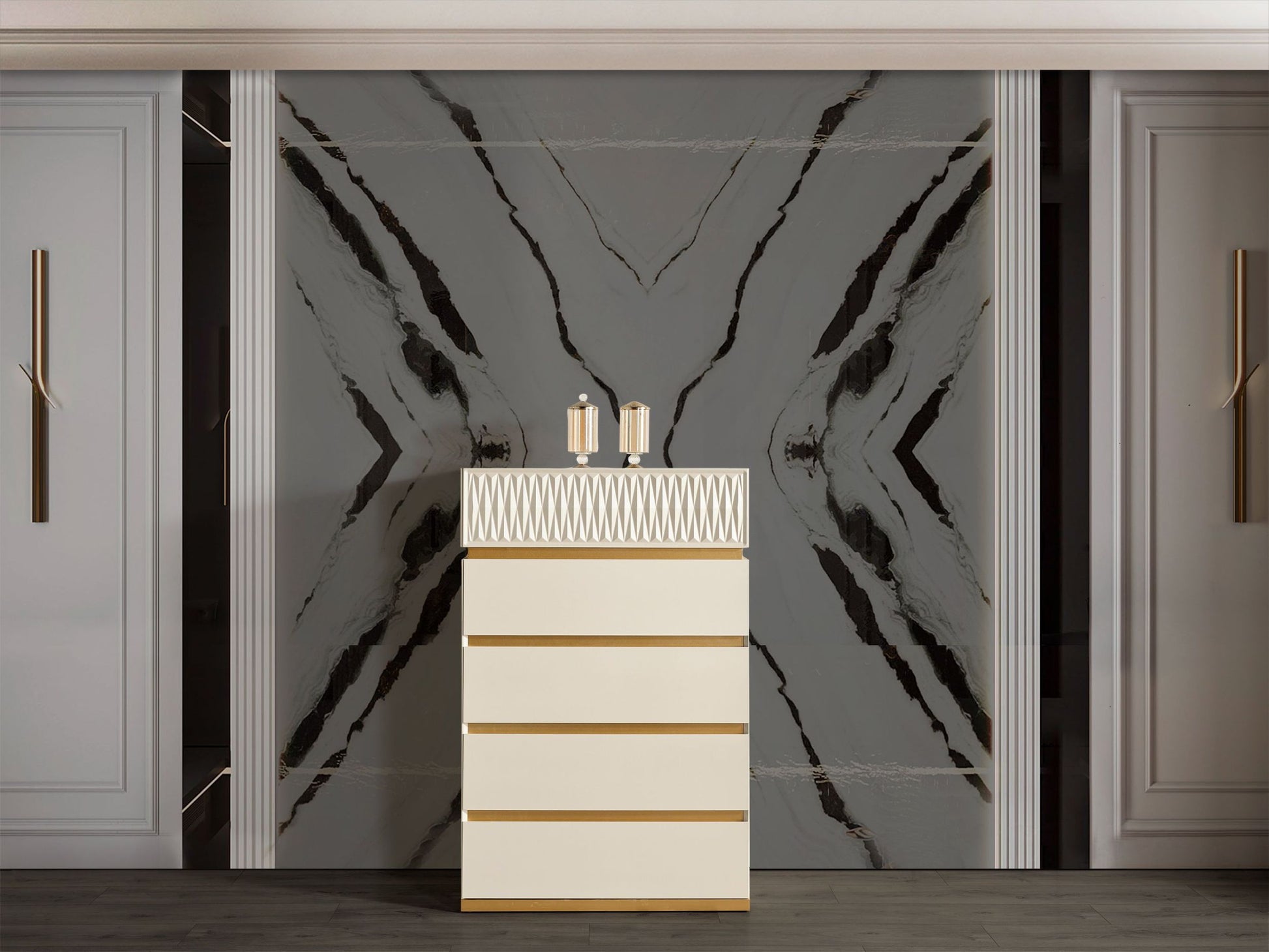 Delfano Modern Style 5 Pc Queen Bedroom Set Made With Wood In Beige Box Spring Not Required Queen Beige Wood 5 Piece Set Bedroom Bed Included,Chest Included,Dresser Included,Mirror Included,Nightstand Included Contemporary,Modern Solid Wood Mdf Velvet