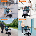 Automatic Folding Double Decker Pet Trolley, Separate Pet Trolley Lightweight Small And Medium Dog Cat Dog Trolley Dark Green Oxford Fabric