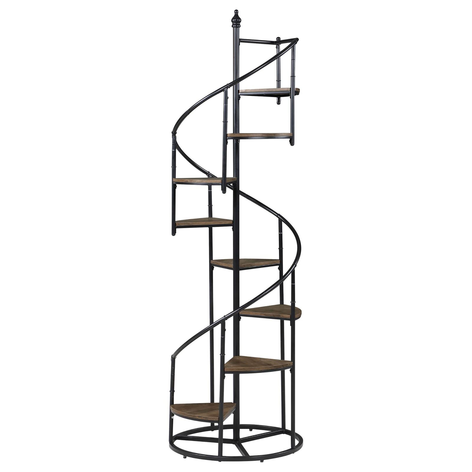 Rustic Brown And Black 8 Shelf Staircase Bookcase 8 Or More Brown Ladder Horizontal Office Open Back Wood Farmhouse,Rustic Metal