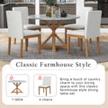 5 Piece Farmhouse Style Dining Table Set, Marble Sticker And Cross Bracket Pedestal Dining Table, And 4 Upholstered Chairs White Walnut Upholstered Chair Wood White Walnut Seats 4 Wood Dining Room Antique,Classic,Farmhouse Pedestal Round Dining Table