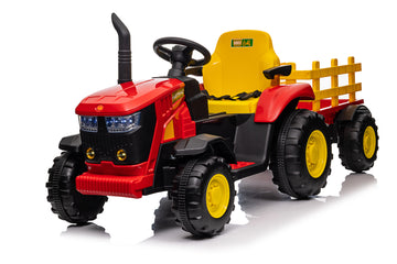 Ride On Tractor, 12 V Battery Powered Electric Vehicle Toy W Remote Control,Music, Led Lights, Removable Trailer Bucket, Safety Belt Red Plastic