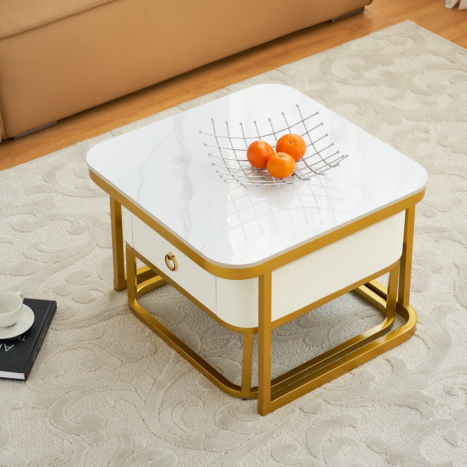 Modern Marble Nesting Table, Coffee Table Set Of 2 End Table For Living Room,Stacking Side Tables, For Living Room Bedroom, Accent Tea Table With Metal Frame, Sturdy And Easy Assembly, Gold Gold Sintered Stone