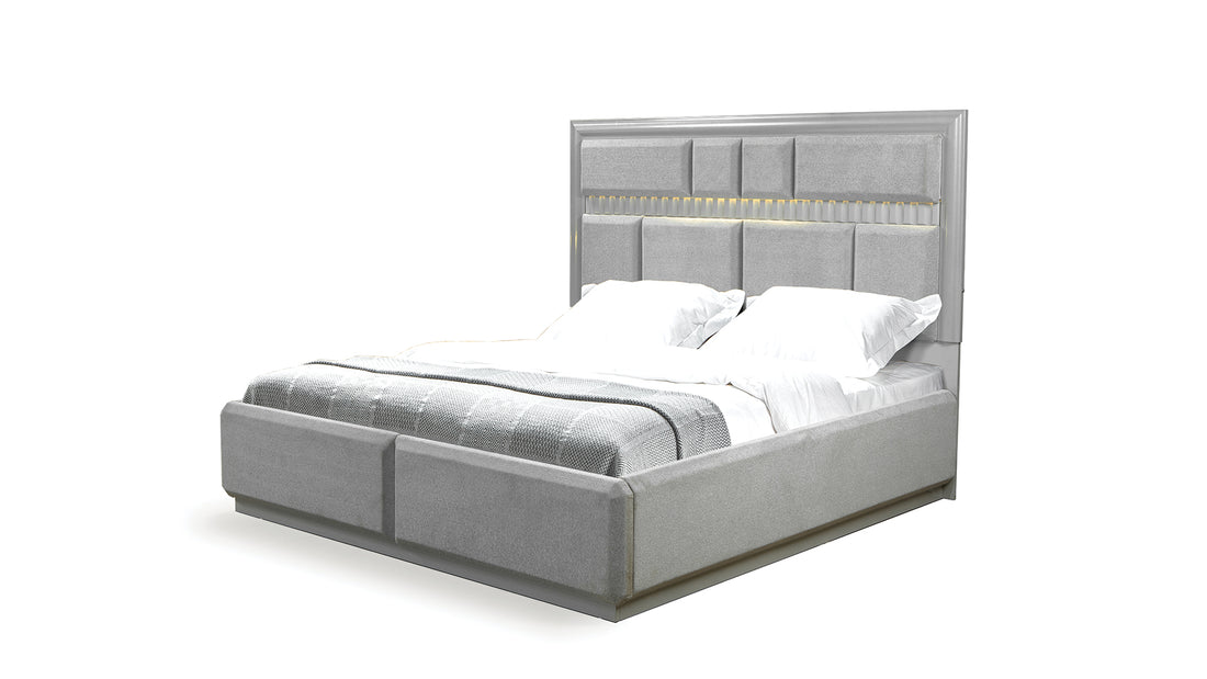 Da Vinci Modern Style King Bed Made With Wood In Gray Box Spring Not Required King Gray Wood Bedroom Contemporary,Modern Bed Frame Solid Wood Mdf Wood