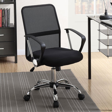 Black Swivel Office Chair With Casters Black Office Contemporary,Modern Office Chairs Foam Casters Upholstered