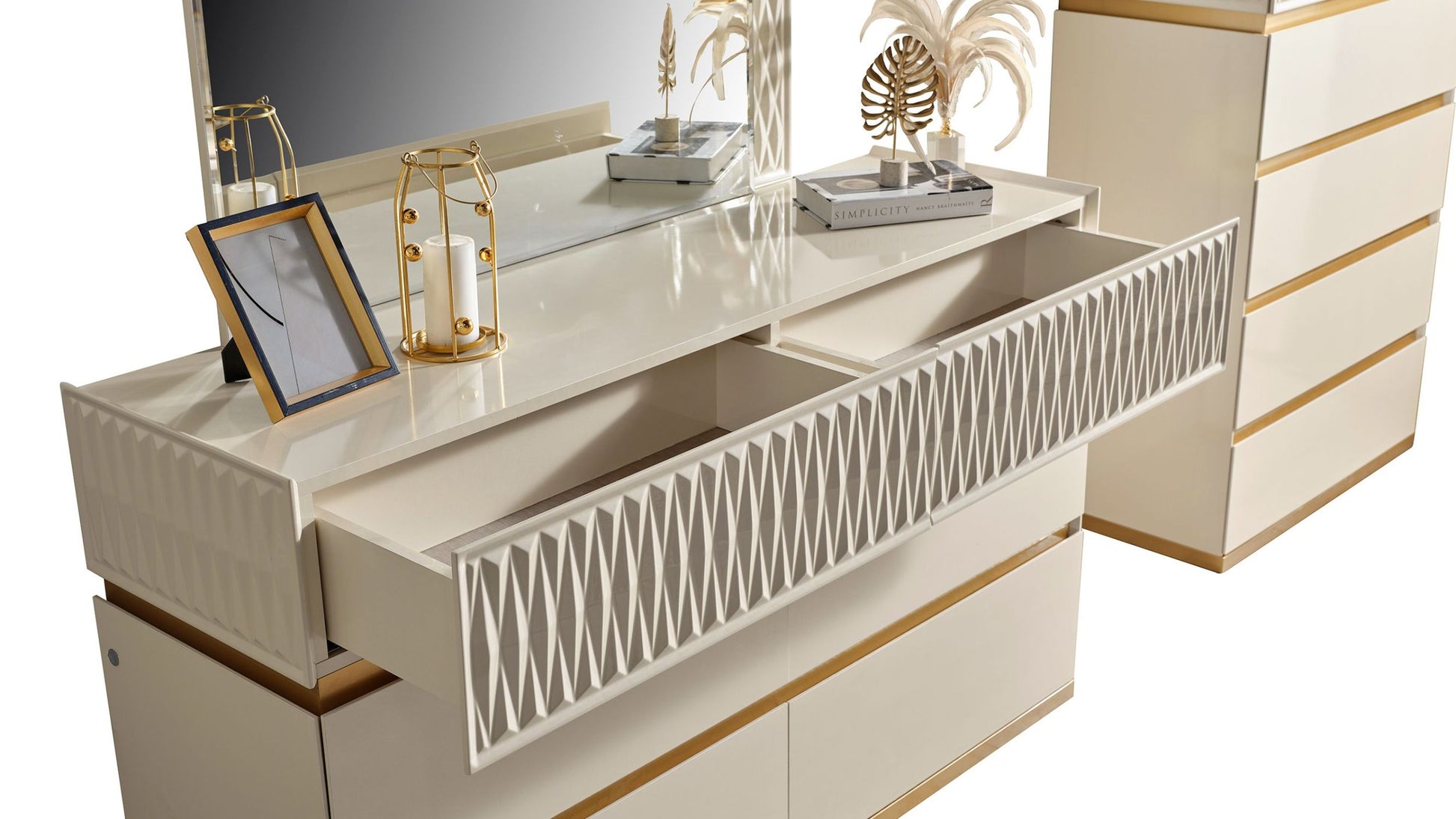 Delfano Modern Style 6 Drawer Dresser Made With Wood In Beige Beige Bedroom Contemporary,Modern Solid Wood Mdf Wood