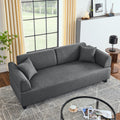 Linen Fabric 3 Seat Sofa With Two End Tables And Two Pillows, Removable Back And Armrest, Morden Style Upholstered 3 Seat Couch For Living Room Grey Linen Wood Medium Soft Loose Back Eucalyptus Square Arms Foam 3 Seat