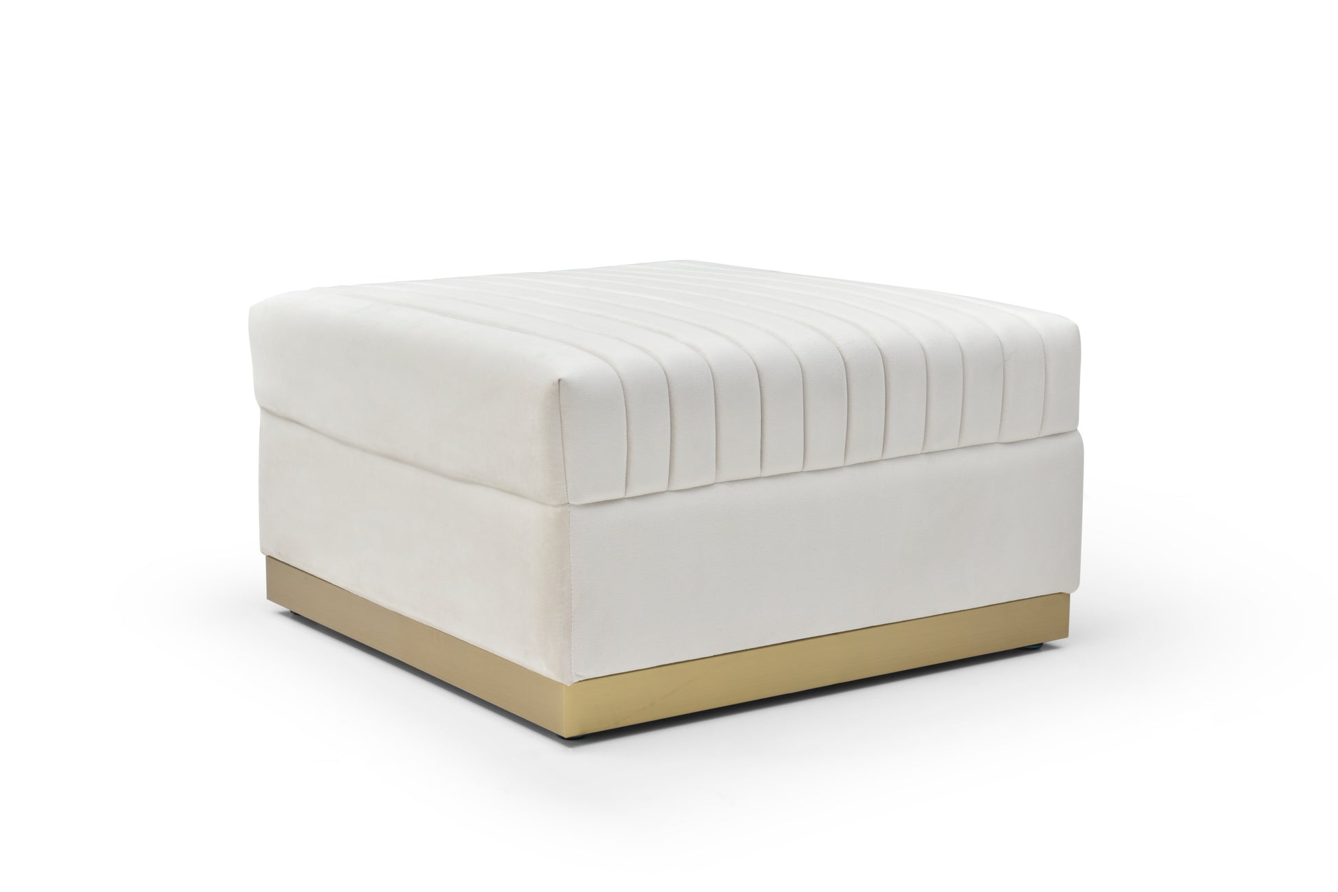 Contemporary Vertical Channel Tufted Velvet Big Size Ottoman Modern Upholstered Foot Rest For Living Room Apartment,Beige Beige Square Foam Velvet