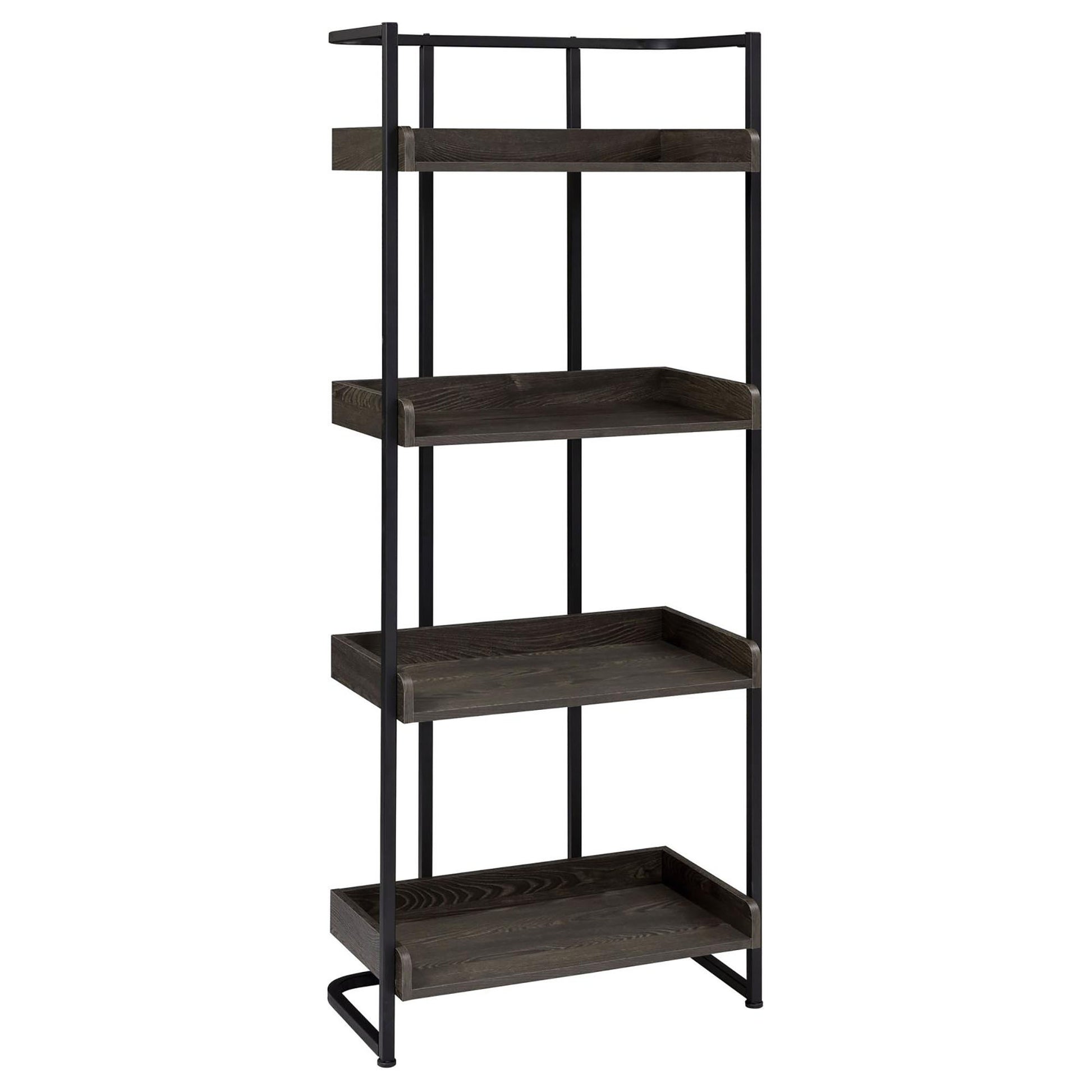 Dark Oak And Sandy Black 4 Shelf Open Back Bookcase 4 Black Standard Horizontal Office Open Back Wood Industrial Wood