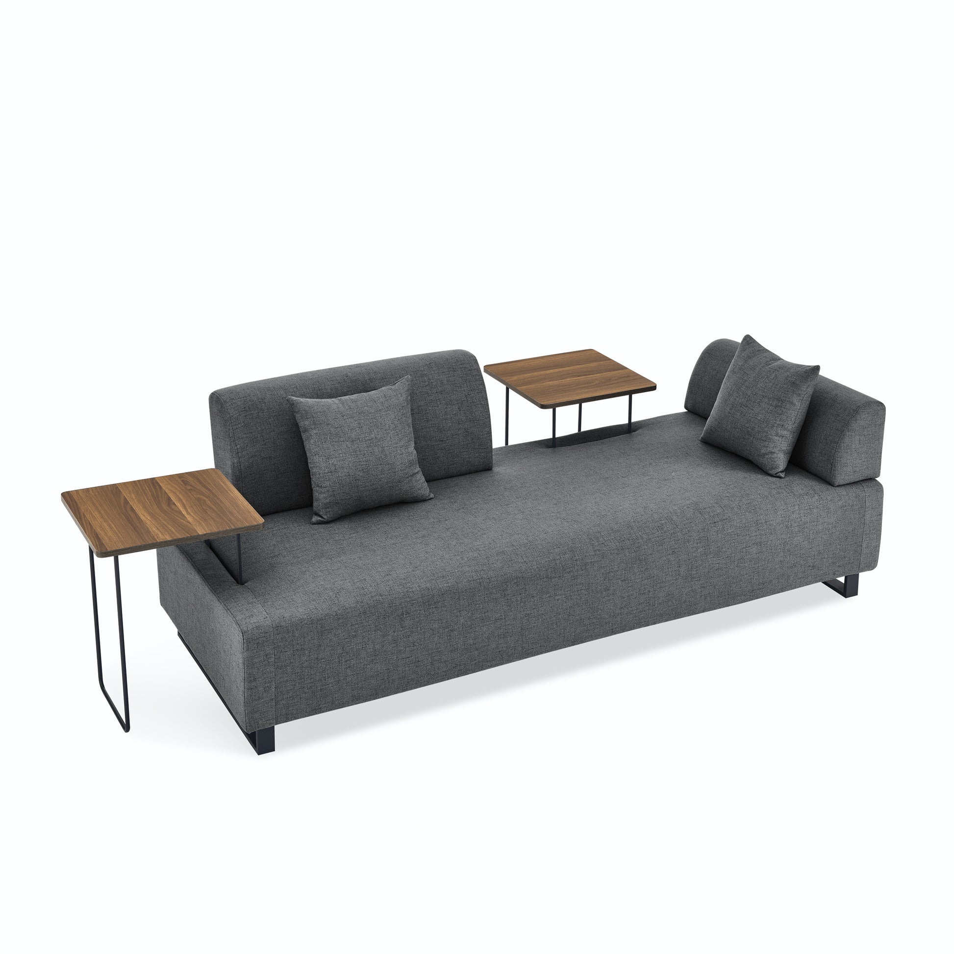 Linen Fabric 3 Seat Sofa With Two End Tables And Two Pillows, Removable Back And Armrest, Morden Style Upholstered 3 Seat Couch For Living Room Grey Linen Wood Medium Soft Loose Back Eucalyptus Square Arms Foam 3 Seat