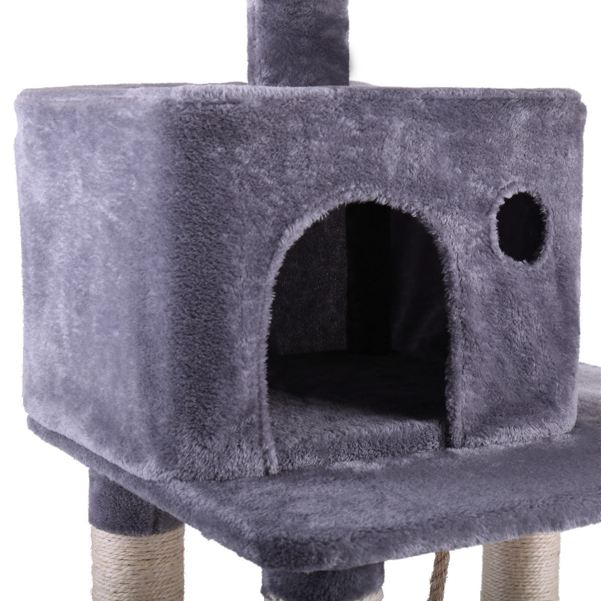 Multi Level Cat Condo With Hammock & Scratching Posts For Kittens Tall Cat Climbing Stand With Plush Toys Light Gray Light Gray Particle Board