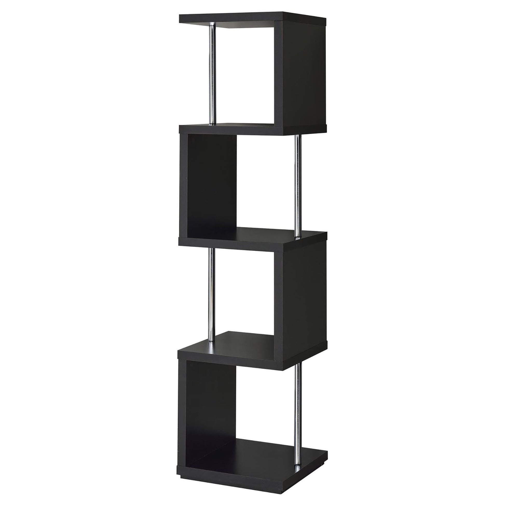 Black And Chrome 4 Tier Bookcase 4 Black Horizontal Office Open Back Wood Contemporary,Modern Wood