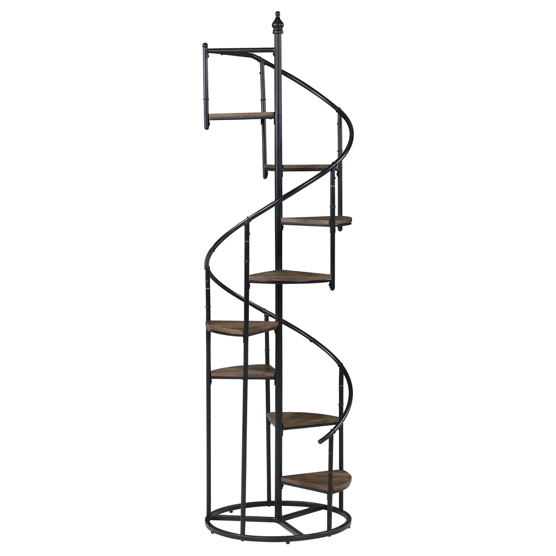 Rustic Brown And Black 8 Shelf Staircase Bookcase 8 Or More Brown Ladder Horizontal Office Open Back Wood Farmhouse,Rustic Metal